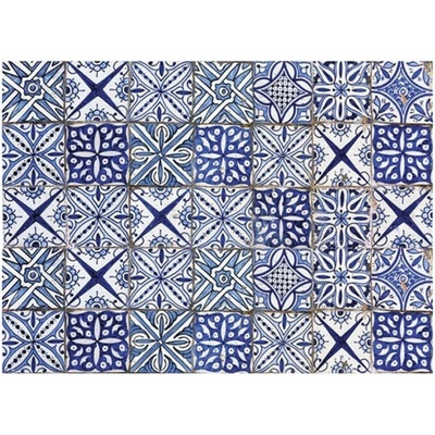 Crearreda samolepicí dekorace hliníková do kuchyně za sporák Bellacasa Modré obklady 67215 / Hliníková dekorace Blue Azulejos (47 x 65 cm) – Sleviste.cz