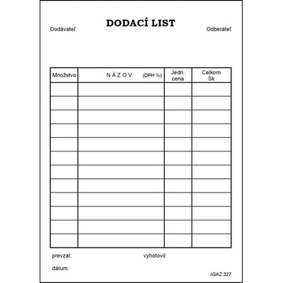 Igaz 327 Dodací list A6 - 100 listov, samoprepis Igaz