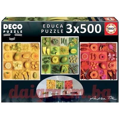 Educa Пъзел EDUCA 18454 - 3 x 500 части - Екзотични плодове и цветя, Andrea Tilk (EDU18454)