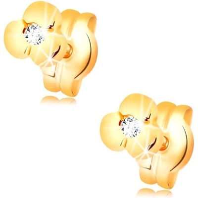 Šperky eshop zlaté náušnice lesklý kvítek s čirým briliantem puzetky BT501.12