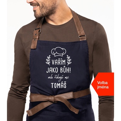 Kariban Zástěra pro muže se jménem Exclusive Vařím jako bůh ale říkají mi.. Tmavě modrá Navy