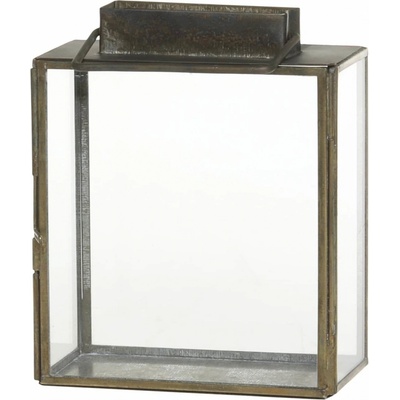 Chic Antique Kovová lucerna Antique Brass 14,5 cm, měděná barva, sklo, kov