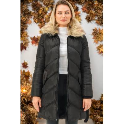 Z6767 DEWBERRY WOMEN'S COAT-PLAIN BLACK šedá
