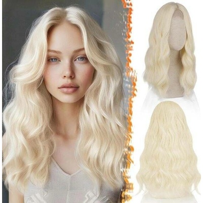 Barsdar 46cm dlouhá vlnitá platinová paruka, středně dlouhá blond paruka pro ženy s přírodními