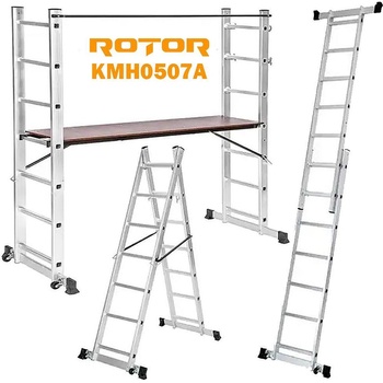 ROTOR Стълба алуминиева, комбинирана тип скеле, 2x7 стъпала, 3.3 м, ROTOR KMH0507A (KMH0507A)