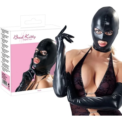 Фетиш маска с отвори за очите и устата - Mask Black 2 (BADKIT0161)