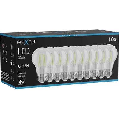 Mexen Vintis 10x LED филаментна крушка E27, A60, 4W, 55 lm, зелена - L150-E27-04XX-46x10 (L150-E27-04XX-46x10)