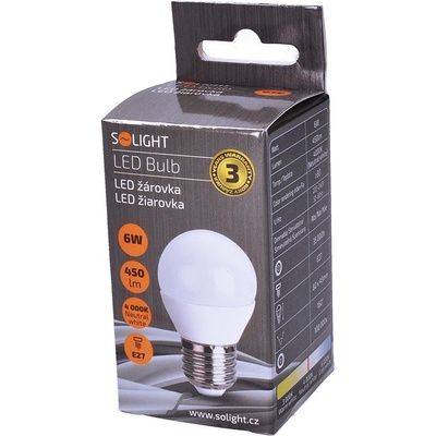 Solight LED žiarovka , miniglobe, 6W, E27, 4000K, 450lm
