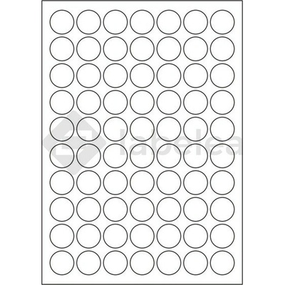 Labelea Samolepiace etikety kruh 25x25 mm lesklé biele papierové, na hárku A4, pre laserovú tlač, Farba etikiet Biela, Počet hárkov v balení 100 EPL999025W070S