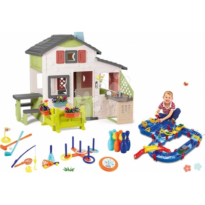 Smoby set domeček Přátel s předzahrádkou a vodní dráha AquaPlay MegaBridge 310209-16