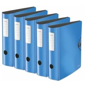 Leitz quality folder 180° Active Solid, pack of 5, A4, wide, rounded spine, 8.2 cm wide, elastic band closure, light polyfoam, plastic folder, light blue, 10471030 - 10471030-5