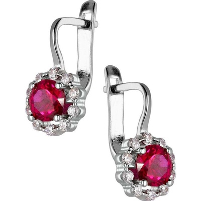 Zlaton Náušnice bílé zlato visací s červeným kamenem 2cm 4.45g 000322401257