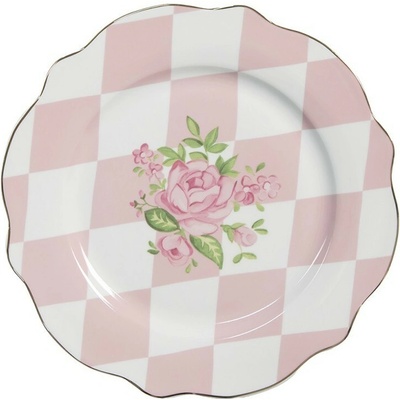 Clayre & Eef Bielo-ružový dezertný tanier s ružičkami Sweet Roses 20 x 2 cm