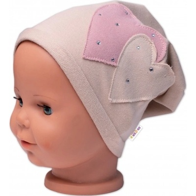 Detská čiapka bavlna Srdiečka s kamienkami Baby Nellys béžová