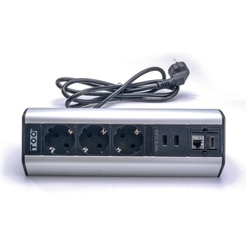 TOO DPS-114-3S IP20, 3x 2P+F, 2x USB-A, RJ45, HDMI, сребрист, настолна разпределителна кутия (DPS-114-3S)