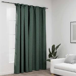 Pure Line Home Завеса с ленена текстура в цвят зелен с перделък, 290 x 245 см