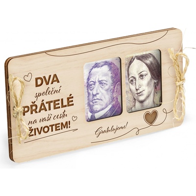 Dřevěná obálka na peníze 20x10cm - Svatební dar - Dva společní přátelé – Zboží Dáma