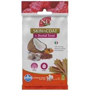 Farmina N&D Quinoa Skin Coat Dental Care Treat With Herring, Coconut and Turmeric Medium Maxi - Дентални стикове за кучета от средни и едри породи с херинга, киноа, кокос и куркума - 100 гр, Италия - KND00110
