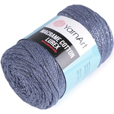 Pletací příze Macrame Cotton lurex 250 g Varianta: 11 (730) modrá jeans stříbrná, Balení: 1 ks 47192/108950/216862