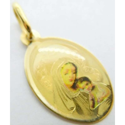 Klenoty Budín Dámský zlatý přívěsek malovaná zlatá madonka s gravírováním G4444 – Zboží Dáma