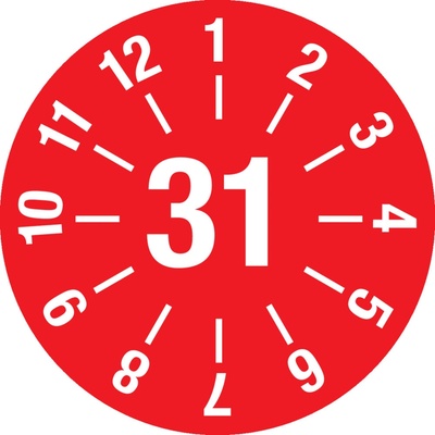 Kontrolná nálepka 31, červená, fólia samolepiaca, 30 mm, BJ = 5 x 15ks