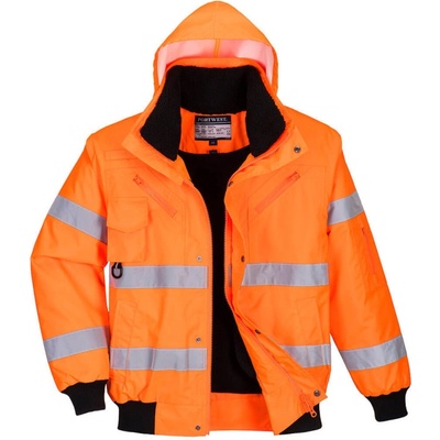 PortWest bunda Bomber Hi-Vis 3v1 C467 odnímatelné rukávy a kapuce reflexní oranžová