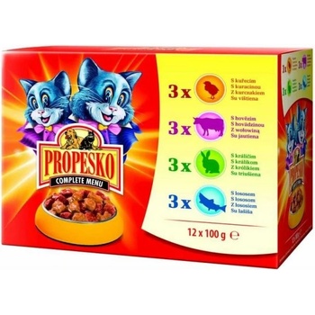 Propesko Cat hovězí kuřecí králičí a losos 12 x 100 g