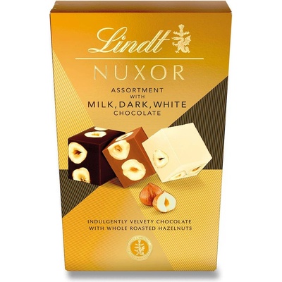 Lindt Nuxor Mléčná, hořká a bílá čokoláda s celými a mletými jádry lískových ořechů 150 g