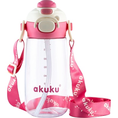 Akuku Detská fľaša so slamkou 480 ml ružová
