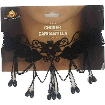 Černý náhrdelník s květinami a kameny - Halloween - GUIRCA