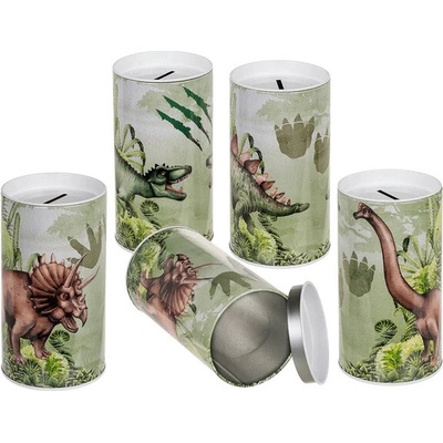 Kovová pokladnička na peniaze s dinosaurami