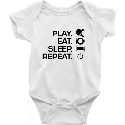 Stolný tenis eat sleep Dojčenské body krátký rukáv biele