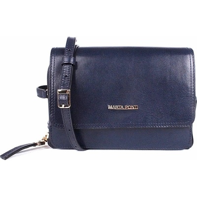 Marta Ponti Dvouoddílová luxusní tmavěkožená crossbody kabelka A10 modrá