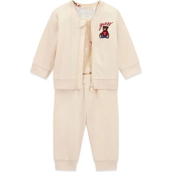 Guess Бежов бебешки комплект със суичър, панталон и късо боди с мечета Guess