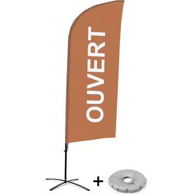 Jansen Display Kompletní sada reklamní vlajky ve tvaru křídla, Otevřeno, hnědá, francouzština Křížová Základna, 1273 x 3030 mm