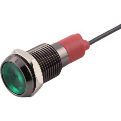 LED kontrolka kovová, pro průměr otvoru 10mm, černá Zelená 12-24 V DC