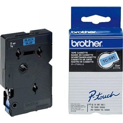 Brother TC-591, 9mm x 7,7m, čierna tlač / modrý podklad, originálna páska