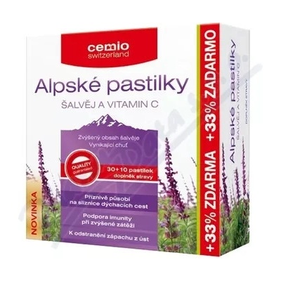 Cemio Alpské pastilky šalvia a vitamín C pst.30+10