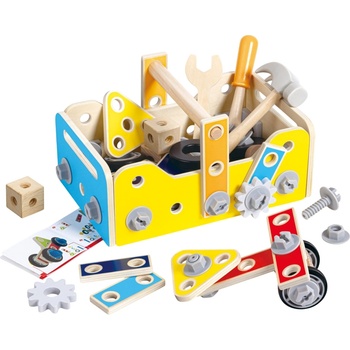 HaPe International Дървен игрален комплект Hape - Кутия с инструменти, 83 части (H3220)