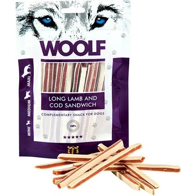 Woolf Soft Lamb and Cod Sandwich Long - maškrty pre psov 100 g