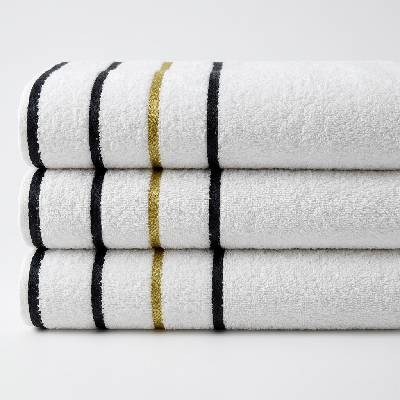 Top textil Osuška Pruhy černé zlatý 75 x 140 cm bílá