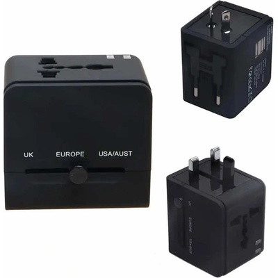 Захранване с USB-C и USB-A изходи и преходници за цял свят в едно устройство за мобилни устройства - Techsuit Travel Adapter (HHT148) 20W (черен) (KF2331142)