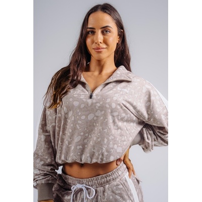 Nebbia Half-zip mikina s leopardím vzorem PRIMAL krémová