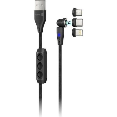 Connect IT Magnetic PowerLink 3in1 kabel (USB-C/Lightning/MicroUSB), 2m, černá (CCA-2200-BK)