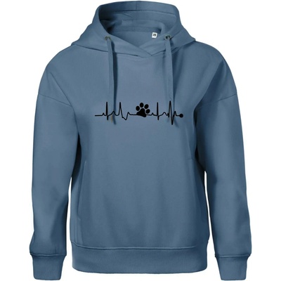 Ekg psí tlapka Oversized mikina dámská Moon kratší + širší Denim