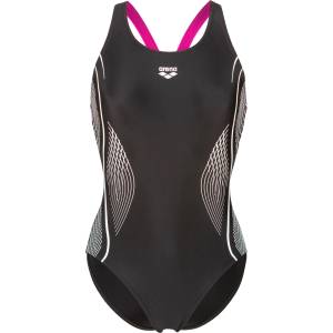 arena Дамски бански костюм Arena Women's Grid Swimsuit V Back Graphic Swimsuit - Black / Very Fuchsia - размер 34 (EU) (150-5856-0111)