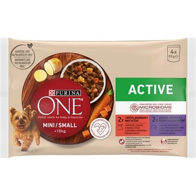 Purina One Mini Dog Active hovädzie kačica v šťave 4 × 85 g