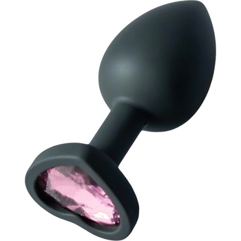 Sunfo - силиконов анален плъг с форма на сърце и розов камък (черен)