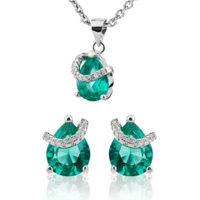 A-B Set of silver jewelry with turquoise color drop shaped zircon 20000019