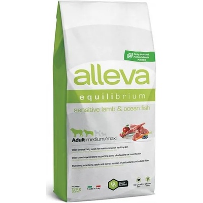 DIUSAPET ALLEVA® Equilibrium Sensitive Lamb & Ocean Fish Medium/Maxi - пълноценна храна за пораснали кучета над една година, от средни и едри породи, Италия - 12 кг 3124